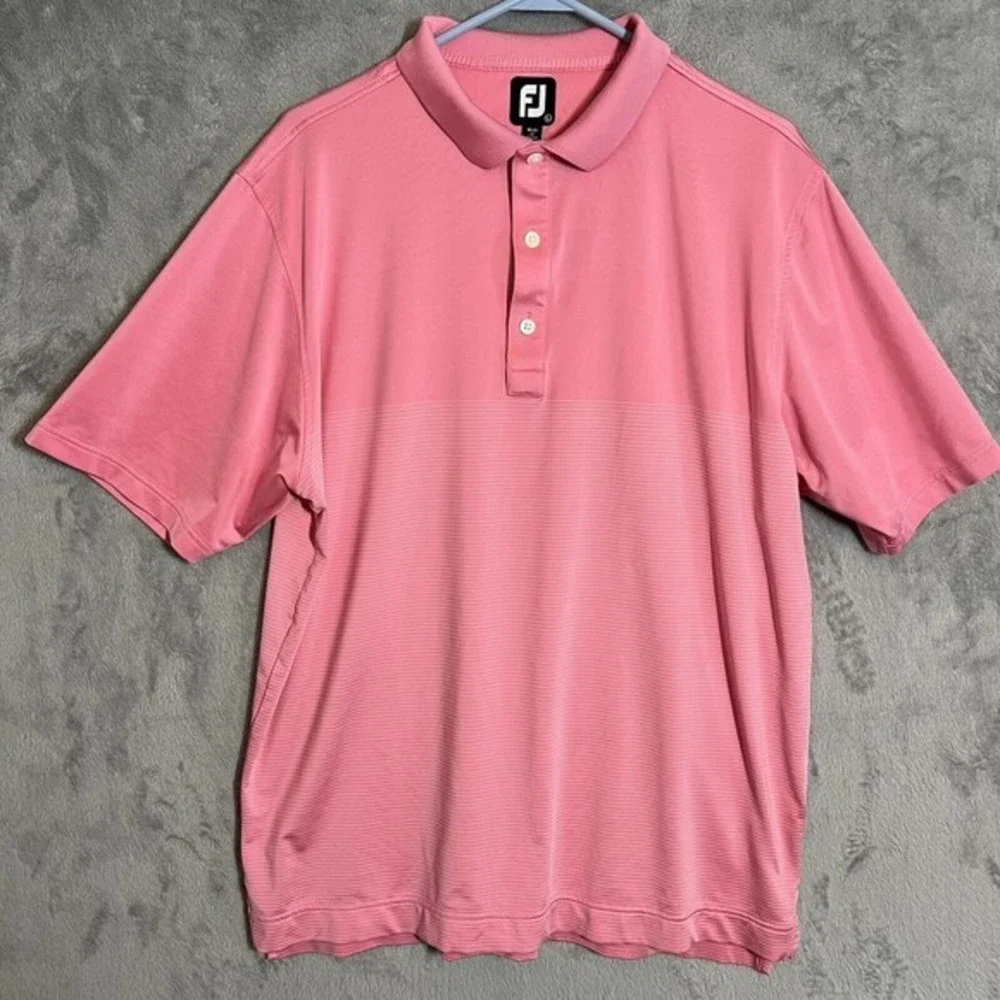 FootJoy Polo Shirt‎ Men's Large Pink Stripes Short Sleeve Pullover Stretch Golf